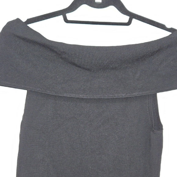 White House Black Market Off Shoulder Sleek Minimalist Sleeveless Black Sweater - Picture 4 of 6